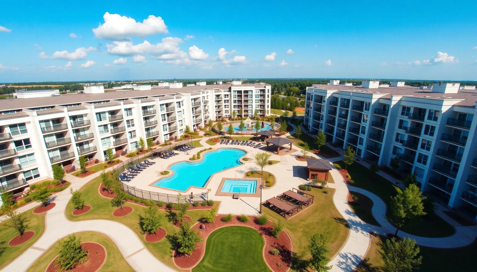 Aerial view of an upscale college housing community